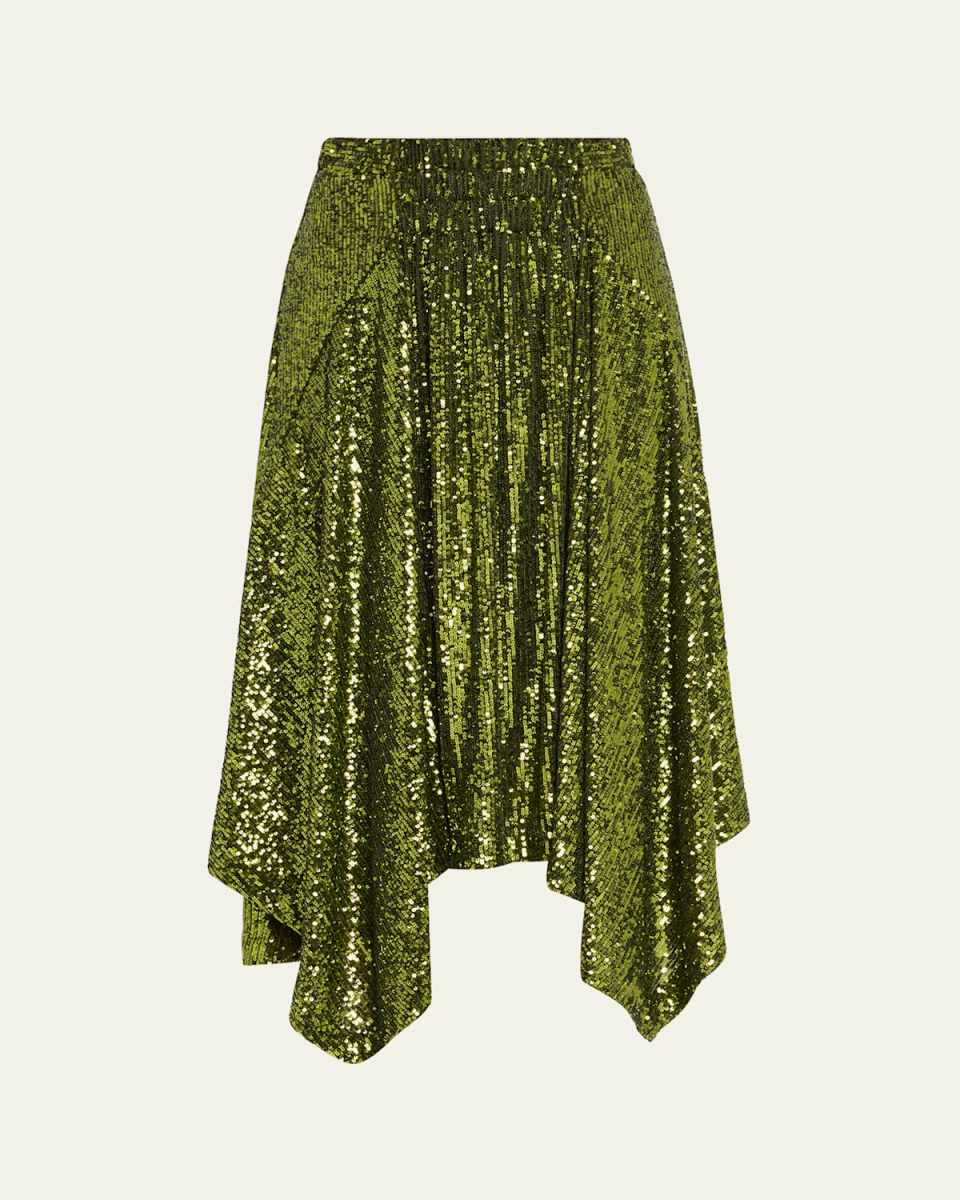 Asymmetric Hem Sequined Midi Skirt